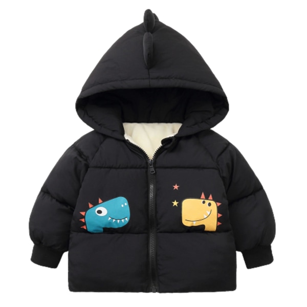 Hoodie för barn Pufferjacka med plyschfodrad printed kort vinterkappa med huva Black 120cm