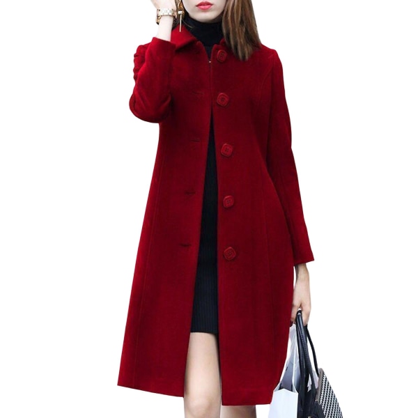 Kvinnor Lapel Jacket Ytterkläder Kvinnlig Enfärgad Cardigan Coat För Vänner Gathering Wear Wine Red Inner Fabric 3XL