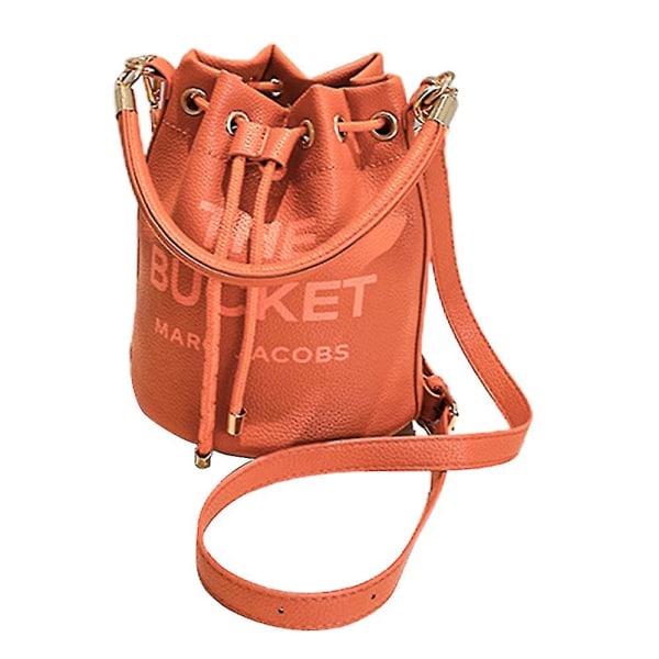 Dame Bucket Taske Pu Læder Justerbar Snøre Håndtaske Tote Crossbody Skuldertaske Orange