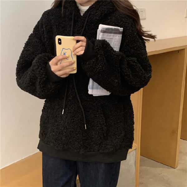 Långärmad huvjacka för damer, koreansk version med söt björnformad design, lämplig för vänner som träffas Black XL