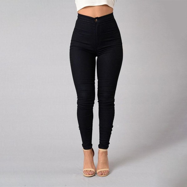 Høytlivet Skinny Jeans for Kvinner - Elastiske Jeans med Knapper, Egnet for Hverdagsbruk M