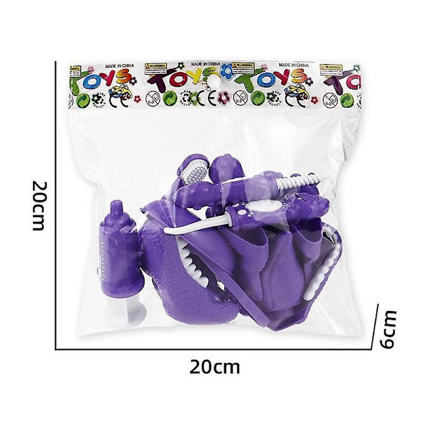 Tecknad Dinosaurie Barn Tandläkarleksaker Låtsaslek Läkare Simulering Barn Läkare Set Pedagogiska Leksaker För Flicka Pojke Gåva Purple