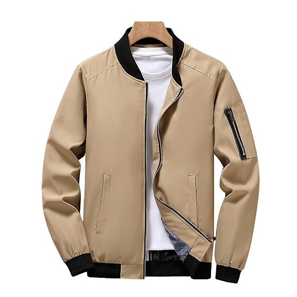Herr Enfärgad Långärmad Casual Dragkedja Bomberjacka Militär Pilot Flygjacka Ytterkläder Khaki XL