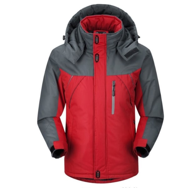 Ski Snow-jakke for menn og kvinner, fleeceforet varm jakke lett hette vindtett frakk for utendørs fotturer og klatring Red 4XL