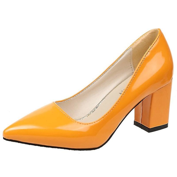 Kvinnor Lätt Chunky Dress Shoes Work Mode Pumps Sexiga spetsiga klackar Orange-1 EU 35