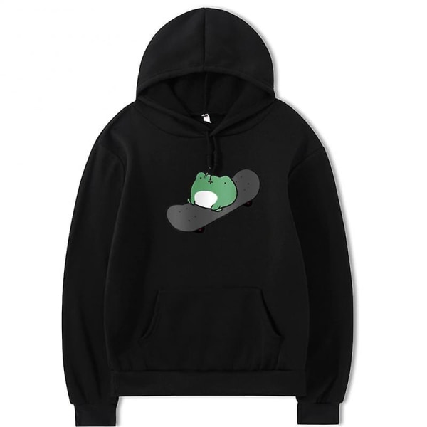 Langærmet Hættetrøje Løs Streetwear Pullover Casual Løse Sweatshirts Hættetrøjer Forår Sommer Par S Sweatshirt Skateboard Frø black M