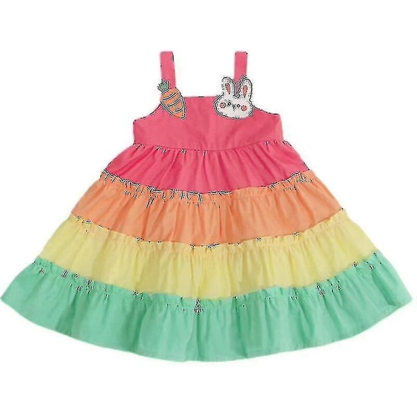 Toddler Flickor Sommarklänningar Blommig volang ärm Sundress Casual Rainbow Dress 100cm