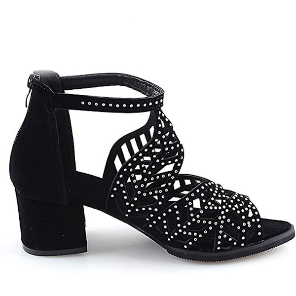 Dam Sommar Öppen Tå Temperament Dragkedja Hög Klack Plattform Sandaler Black 36