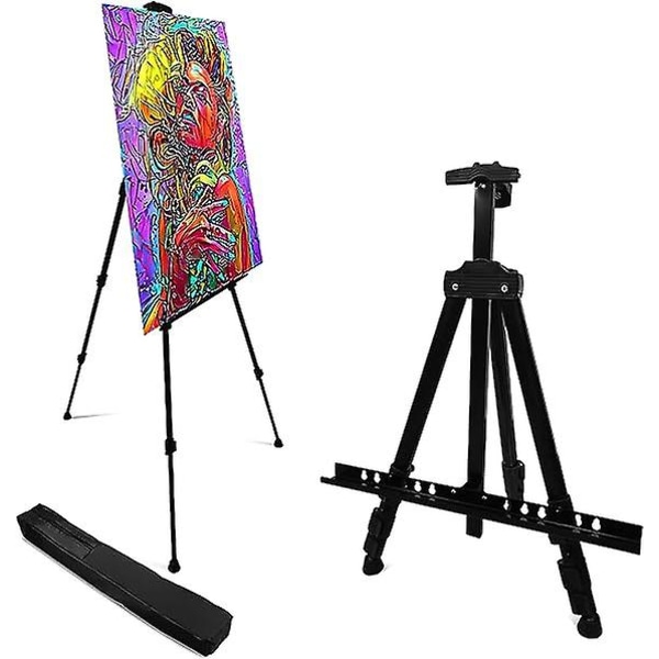 Konstnärstativställ, metallstativ Justerbart staffli för att måla dukar Höjd från 17 till 66 tum, bärväska för bordsskiva/golv ritning och lek Black
