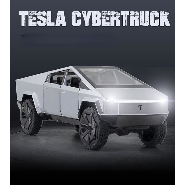 1:24 Tesla Pickup Simuleringsbil Modell Dekoration Leksaker Silver