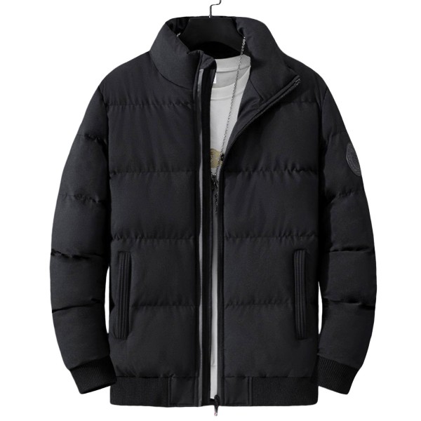 Varm, avslappet vinterjakke for menn, enkel stil, vindtett topp med ståkrage, mykt stoff, tykk og varm topp Black 4XL