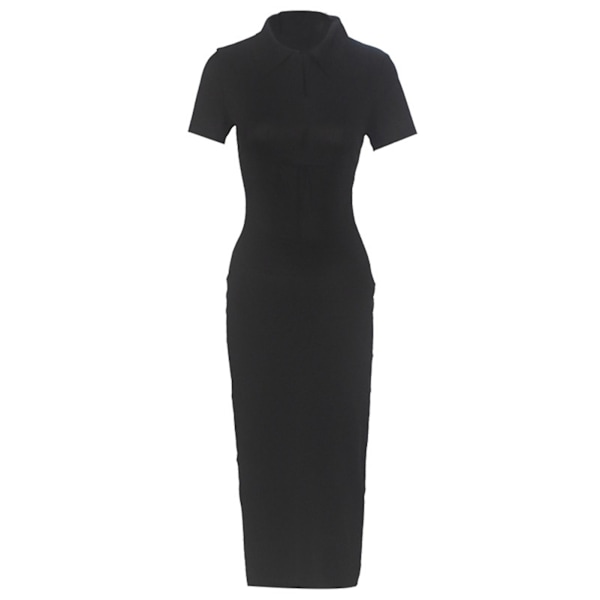 Dame Sommer Bodycon Kjoler Afslappet V-hals Sideslids Kortærmet Strikkjole Til Aftensmad Aften I Byen Black S