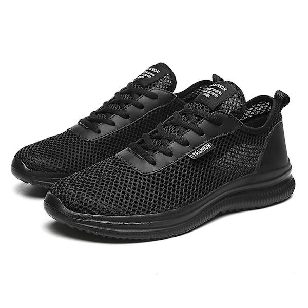 Herr Mesh Tyg Sneakers Lätta Bekväma Löparskor För Vandring Full Black 48