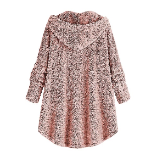 Mile Dame Oversized Sherpa Jakke Med Lommer Rutete Fleece Hettegenser Vinter Yttertøy Pink XL
