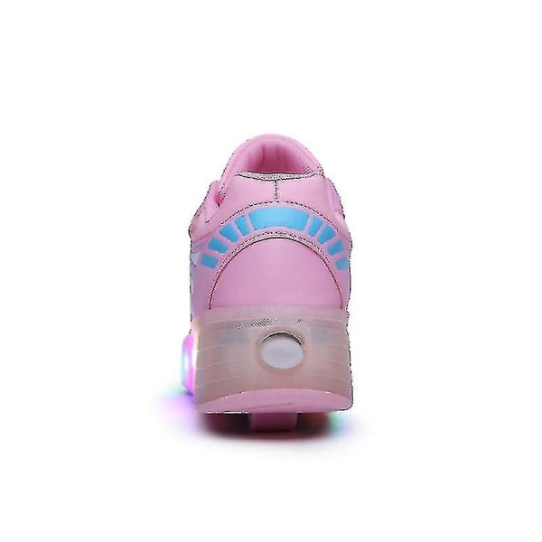 Led Light Up Roller Shoes Double Wheel USB Uppladdningsbara skridskoskor Svart/rosa Pink 34