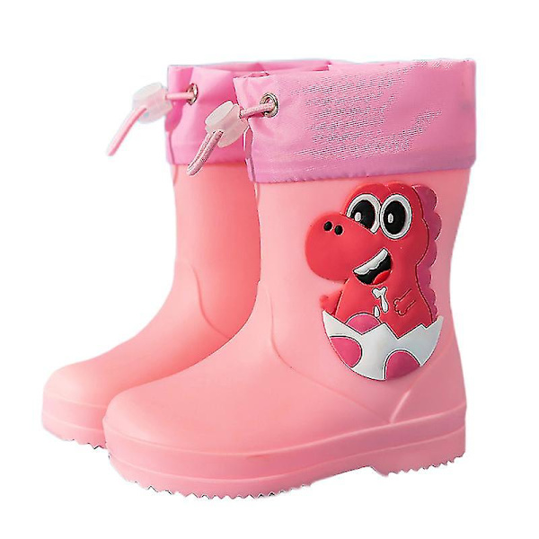 Tyttöjen kevyet kumisaappaat, nauhalliset ulkoilukengät, hengittävät puolipitkät saappaat Pink Dinosaur EU 30