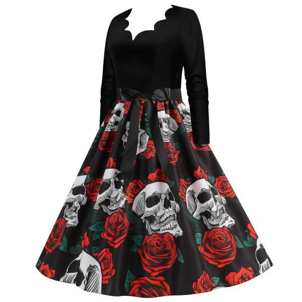 Halloween Kostume Kjoler Dame Skelet Græskar Trykt Casual Hem Kjole Fest COLOR 4 M