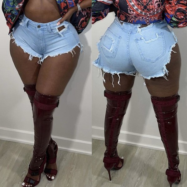 Bestselger Dame Sommer Shorts Frynsete Casual Revet Kort Kant Jeans Mote Denim Bukser Sexy Ermetopper For Kvinner Light Blue 3 L