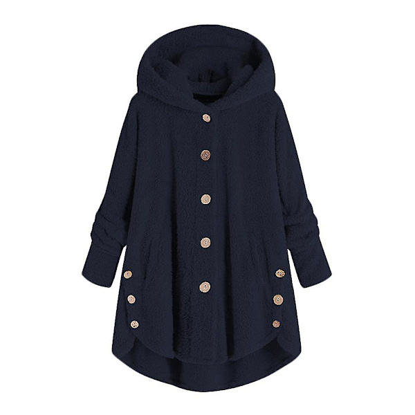 Mile Naisten Oversized Sherpa Takki Taskuilla Ruudullinen Fleece Huppari Talvitakki Blue 2XL