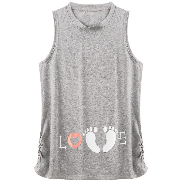 Graviditet Ärmlös Stretch Tryck Mjuka Toppar Pyjamas Hemmakläder Gravida Kvinnor Casual Plus Size Lång T-shirt Tanktoppar Loungewear Light Grey XXL