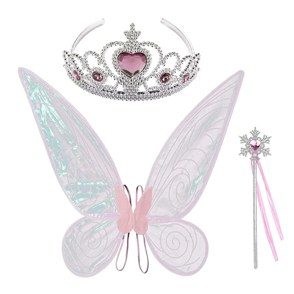 Caraele 2  Fairy Wings För Barn Vit Grön Rosa Lila Fjärilsklänning Vingar Set Fairy Kostym Tillbehör Flickor Liten Organza Pink