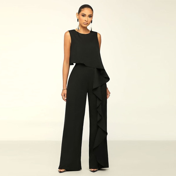 Dam Solid Rak Jumpsuit  Ledig O-ringad Jumpsuit Lämplig För Strandkläder XL
