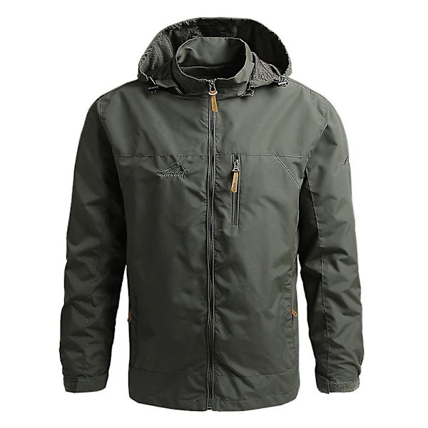 Herr Utomhus Taktisk Jacka med Dragkedja och Huva Vindjacka Vindtät Stridskappa Ytterkläder Army Green 3XL