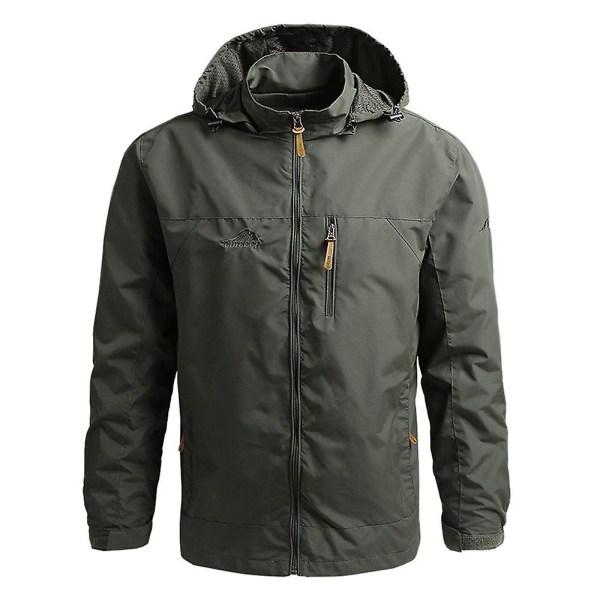 Menn Utendørs Taktisk Jakke med Glidelås og Hette Vindjakke Vindtett Kampjakke Yttertøy Army Green 3XL