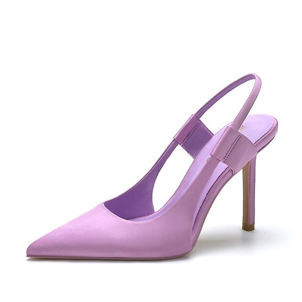 Rosa høye hæler for kvinner, tynne høye hæler mules, slanke hæler elegante sandaler sko Purple 38