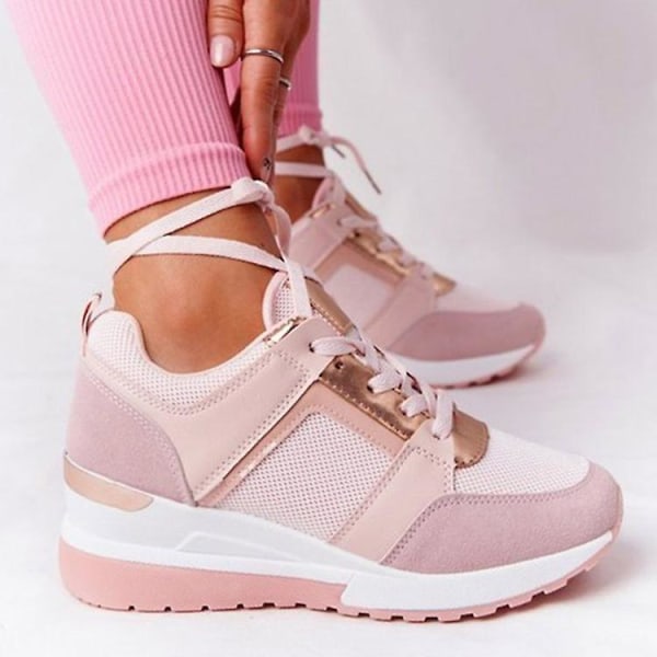 Snörning Wedge Sports Snickers Vulkaniserade Casual Comfy Shoes för kvinnor Pink 40