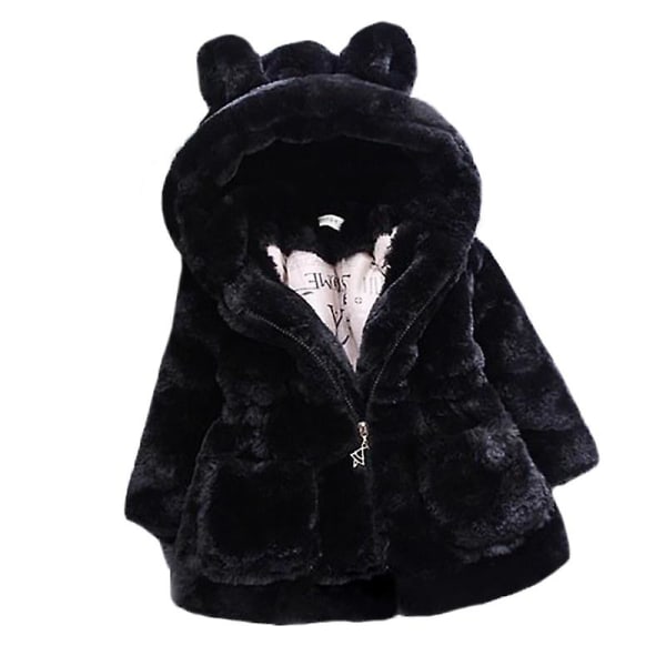 Jenter Vinter Myk Fuskepels Hettejakke Fleece Tykk Varm Jakke Yttertøy Black 7-8 Years