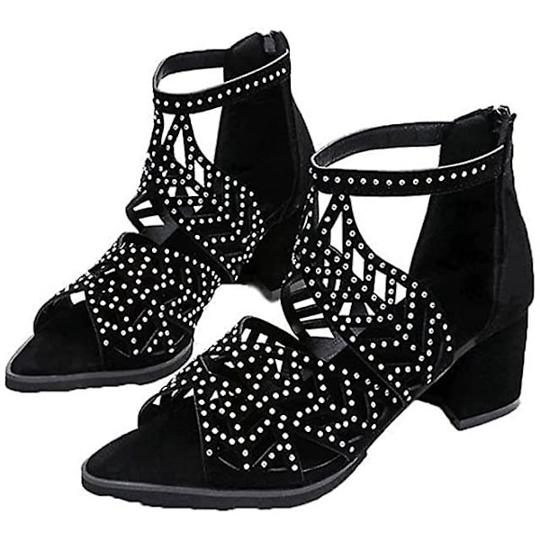 Dam sommar öppen tå temperament dragkedja hög klack plattform sandaler Black 37