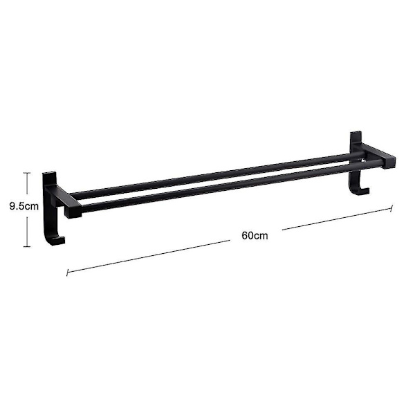 Perforeret Frit Håndklædestativ Aluminium Badeværelse Toilet Dobbelt Håndklæde Black 60cm