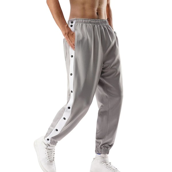 Herr Mid-rise Knappbyxor Splicing Basket Träning Sweatpants Grey 2XL