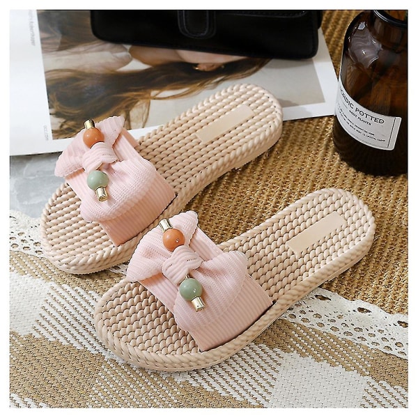 Søte Slippers med Sløyfe for Kvinner, Casual Sommer, Flate Sklisikre Sandaler for Hjemmet R Pink 36