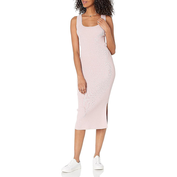 Ribbstickad Halv Tröjklänning för Dam Ice Pink XL