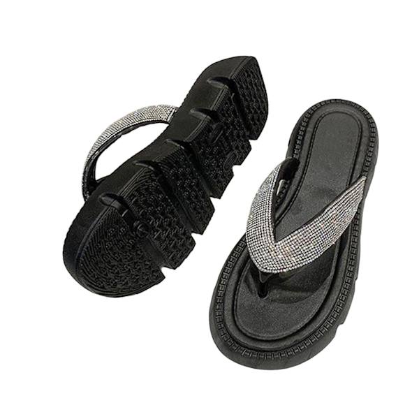 Flip-flops med strass för dam, mellanhög plattform, bling, bekväma flip-flops för strandbröllop sommar Flip Flops Black 38-39