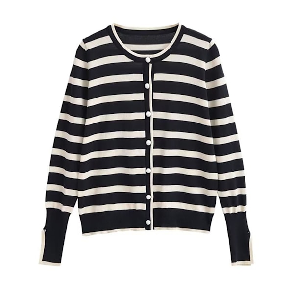 Långärmad randig kofta för damer, fransk version, slimmad passform, basjacka för hemmet, dejten, festen, shopping Black Stripes M