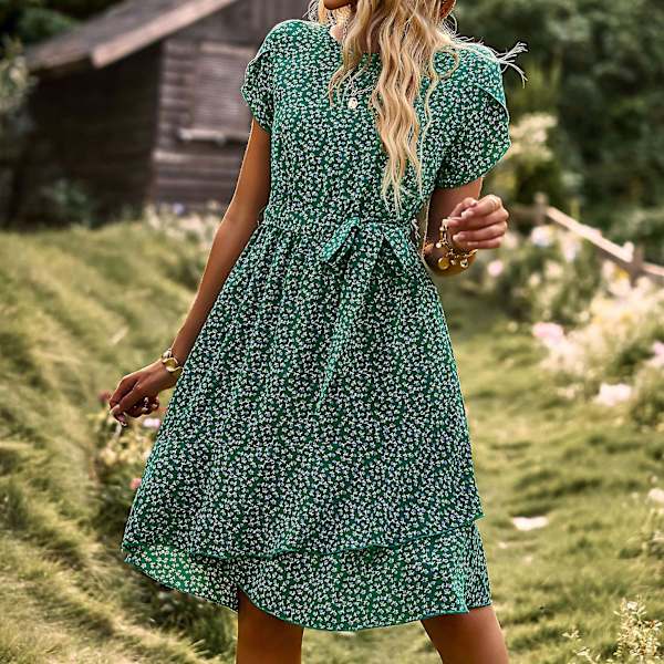 Sommerlig afslappet boho-kjole til kvinder, slank sommerkjole, gave til mor, kvinde, kæreste Green S
