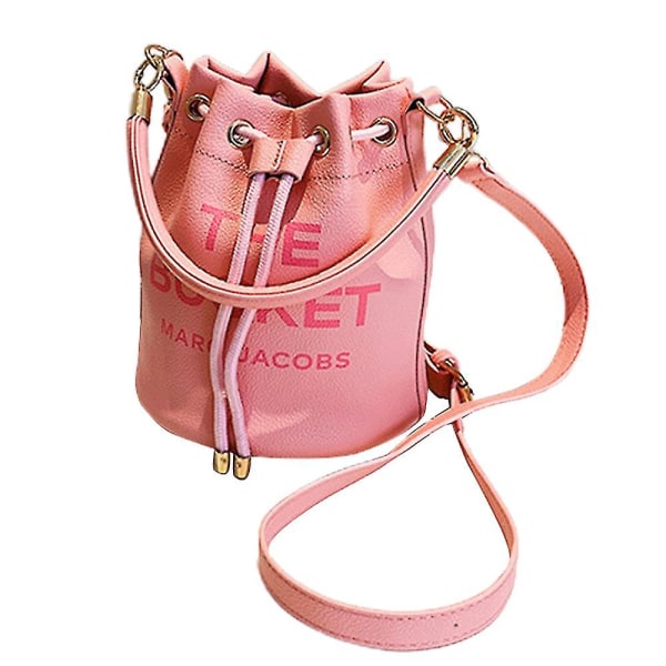 Dame Bucket Taske Pu Læder Justerbar Snøre Håndtaske Tote Crossbody Skuldertaske Pink