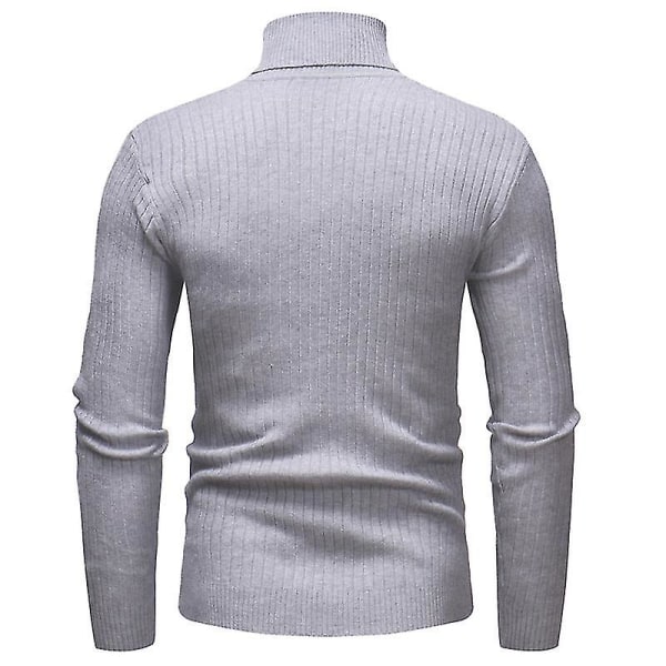 Herre Strikk Høy Rull Hals Genser Grey M