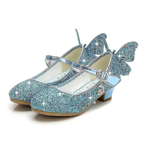 Barnens höga klack Princess skor Prestanda skor Kristall skor Enkla skor Läderskor blue 29