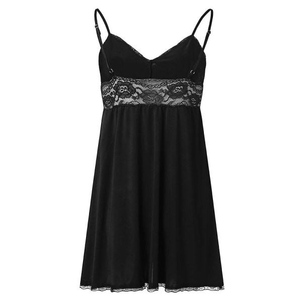 Dam Strappy Slip Klänning Nattlinne Med Stringtrosa Spetsunderkläder Nattklänning Babydoll Set Black M