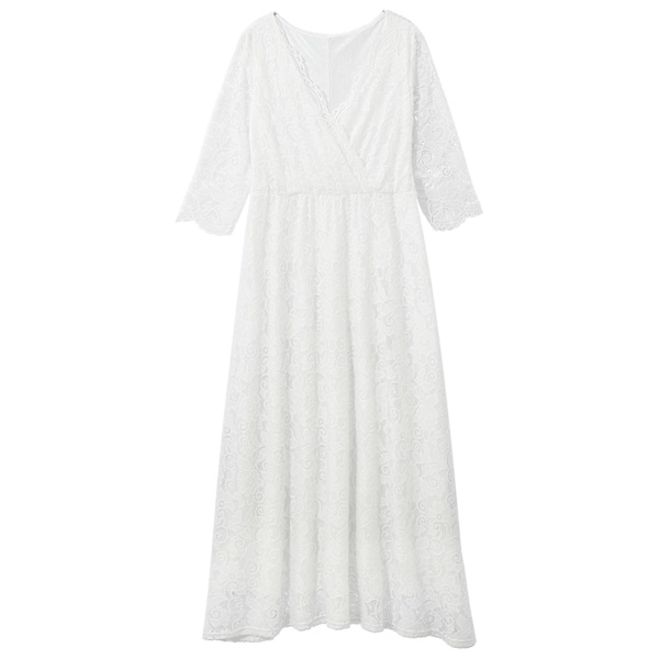Elegant Maxiklänning i Spets för Gravida, Festklänning, Fotograferingsklänning, Plusstorlek, Tyll A-linje Bröllop Bal Aftonklänning White XXXXL