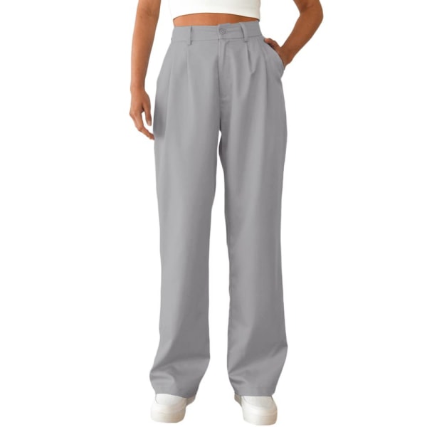 Dam Wide Leg Byxor Hög Elastisk Midja Bak Business Arbetsbyxor Långa Raka Kostymbyxor grey L