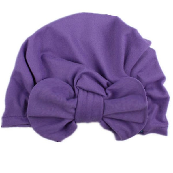 Jingdong Solid Newborn Baby Kids Turban Bowknot Headwrap Pojke Flicka Indien Beanie Hattar Purple