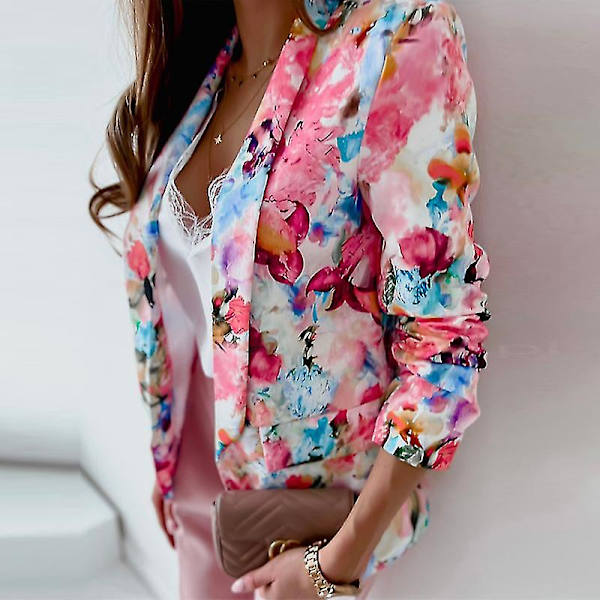 Dame Tie Dye Business Jakker Casual Efterårsfrakke Blomsterprint Blazere Pink M