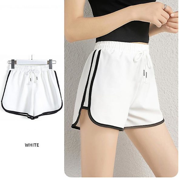 Damcykelshorts Y2k Sommar Lösa Sportshorts Gym Träning Casual Damshorts Hög Midja Fitness Trekvartsbyxor White L