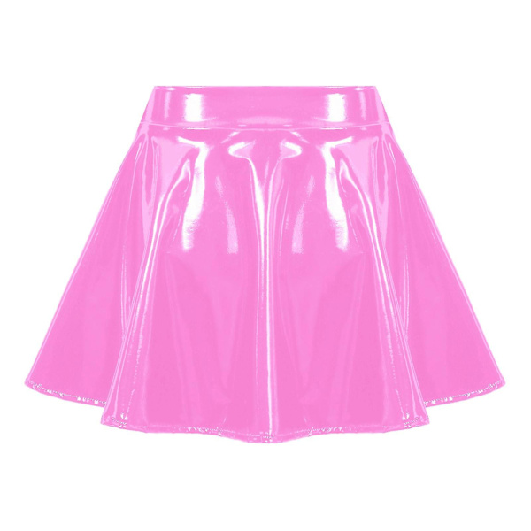 Dam Osynlig Dragkedja A-linjeformad Kort Mini Kjol Glansigt Lackläder Utsvängd Minikjol Klubb Bar Poledance Performance Kostym Red XXL