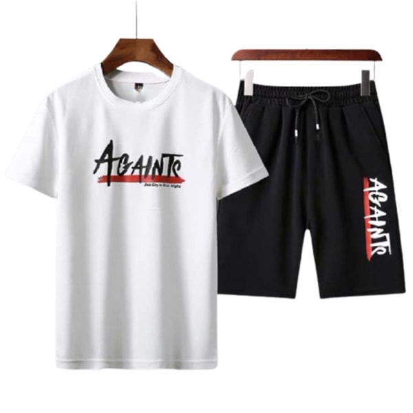 Herr Gym Sports Tracksuit Jogger Kortärmad T-shirt Toppar Shorts Outfits Set White 3XL